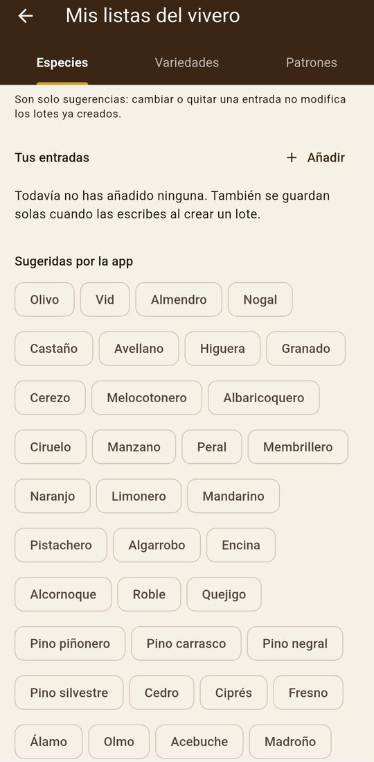 AppIbérica: listas del vivero con sugerencias
