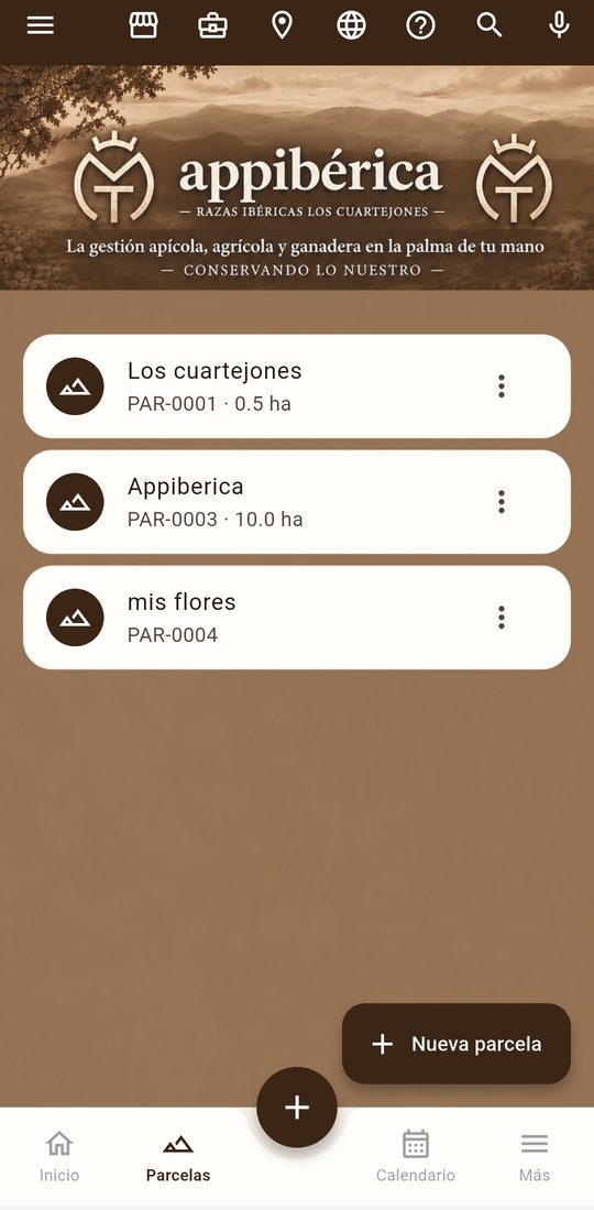AppIbérica: lista de parcelas en Agricultura
